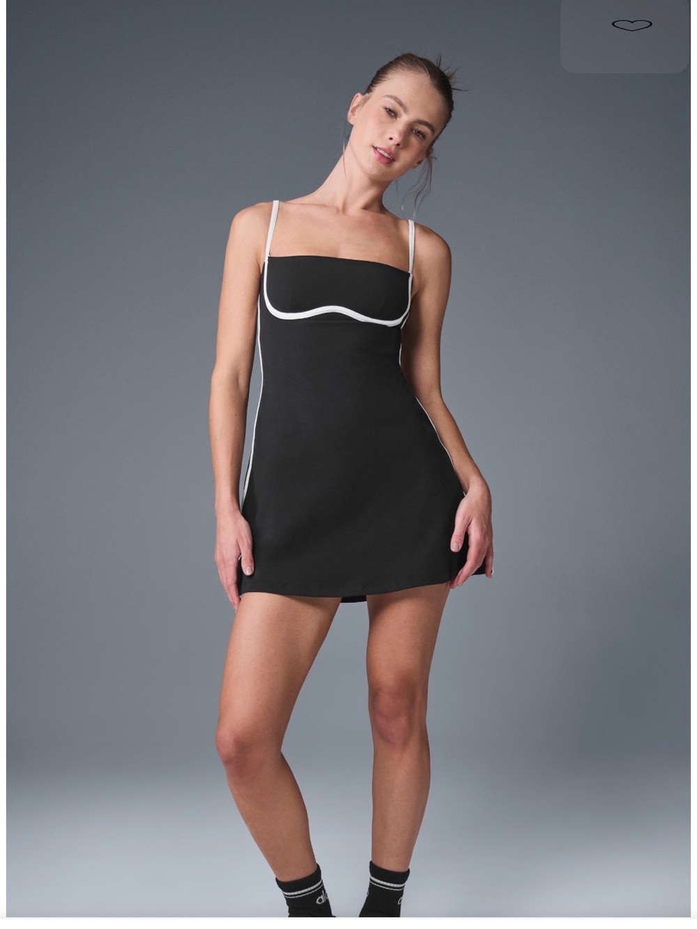 ALO Yoga Black Mini Slip Dress with White Trim